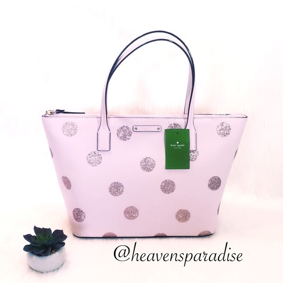 kate spade hani haven lane pink glitter tote bag